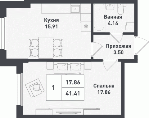 1-комнатная квартира 